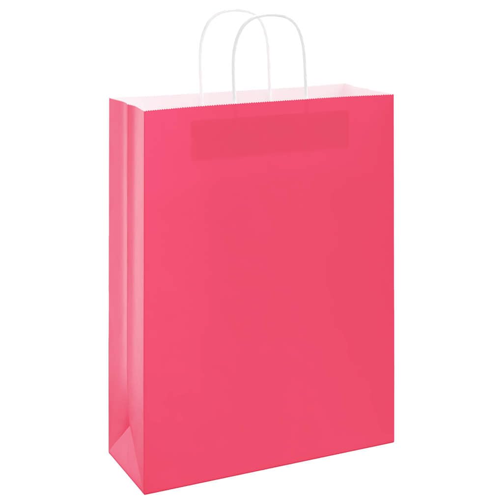 250 Stück Papiertragetaschen Rosa 32x12x42 cm, Kraftpapier Geschenktüten mit Henkeln für Einkauf, Takeaway und Party, Nachhaltige Papiertüten