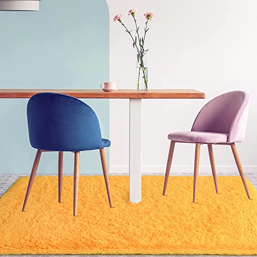Image of Handmade 2 Inch Pile Height Super Soft Touch Export Quality Plain Shag Rectangular Carpets For Home Size 9 X 12 Feet Color Yellow