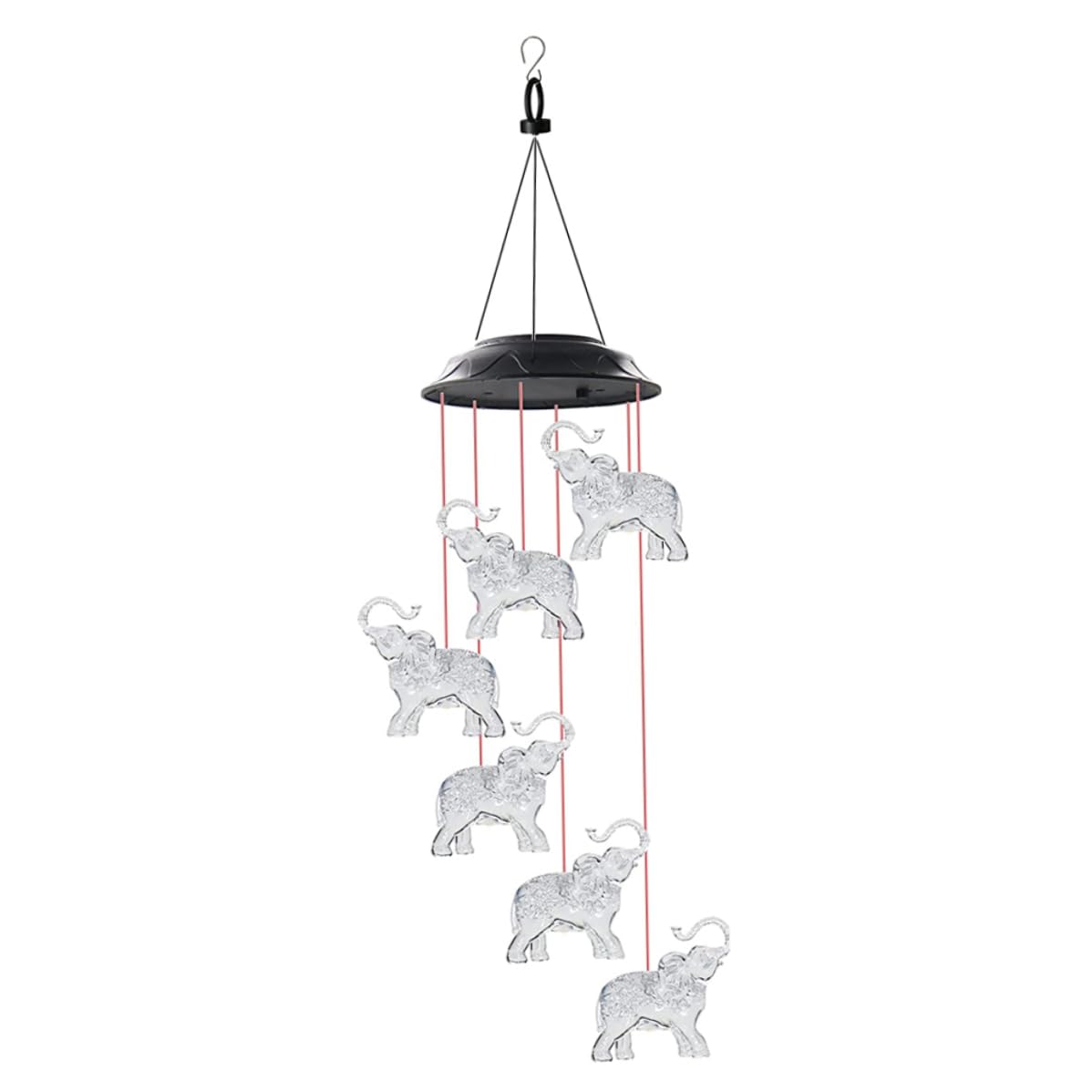 Carillons éoliens solaires éléphant étanches à LED changement couleur automatique