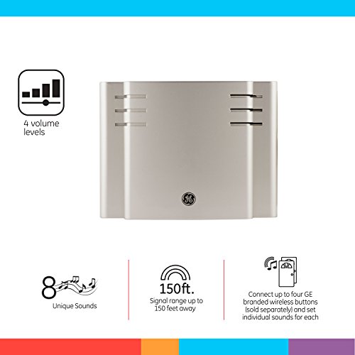 Ge Home Electrical Wireless Doorbell Kit, Battery Operated 1 Receiver, 2 Push Buttons Door Bell, 8 Melodies Doorbell Chime, 4 Volume Levels, Classroom Doorbell, 150 Ft Range, Satin Nickel, 30393 #TOP1