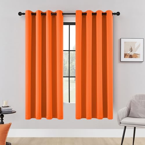 HUTO Blackout Window Curtains and Drapes - Thermal Insulated Solid Antique Copper Grommet Top Blackout Panels Draperies for Kid's Room (Vibrant Orange, 1 Pair, 52 x 63 Inch) by HUTO - Used condition - US$19.88