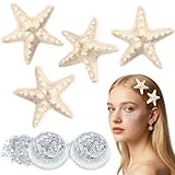 Sightor 4PCS Starfish Hair Clips, Mermaid Hair Accessories With 2PCS Face Body Glitter Gel, Women Beach Sea Star Hair Clip for Halloween Mermaid Cosplay (Cream)
