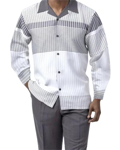 TIFIYA Men's Fashion 2 Piece Long Sleeve Dress Shirts Leisure Suits,Big and Tall Pants Set Retro Outfits for Men S-5XL