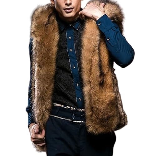 Mens Luxury Faux Fur Hoodie Coats Sleeveless Fur Jacket Vest With Hood Warm Fleece Vest Open Front Cardigan