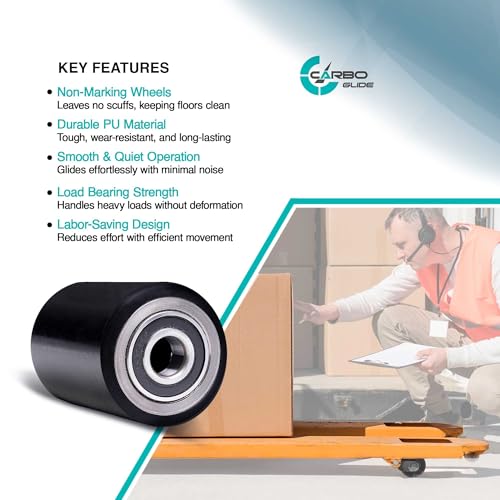 pallet jacktruck load wheels full set with axles and entry exit roller 334 x 37534 with bearings id 20mm poly tread black