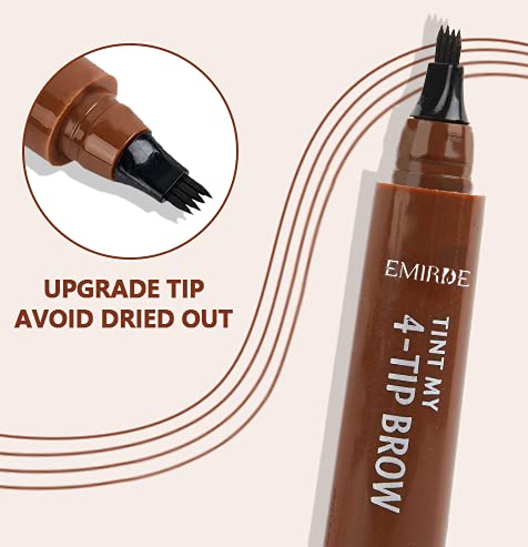 Emirde 3PCS Light Brown Eyebrow Pen, Four-pronged Microblading Liquid Eyebrow Pencil, Waterproof&Long Lasting Makeup Tools For Eyebrows, Easily Create Natural Eyebrow for A Range of Face Shapes