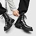 Men'S Black Patent Leather Platform Combat Boots Fashion Wide Toe Lace Up Side Zipper Sole Non-Slip High Top Motorcycle Boots Comfort Outdoor Casual Waterproof Chunky Heel Ankle Booties (Patent Leather,12)