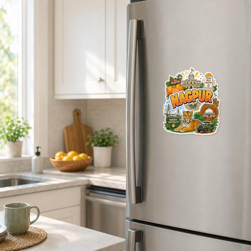 Image of Zesta Wooden Fridge Magnets Set | Refrigerator Decor Magnets for Kitchen | India Souvenir Fridge Magnet Collection | Wooden Magnet for Fridge Door Decoration (Nagpur)