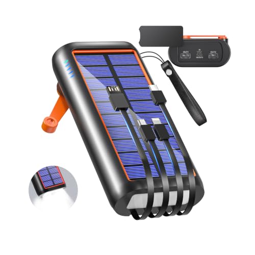 Image of Solar Power Bank, Hand Crank Charging, 2025 New & Fast Charging, Up to 3A Output /Output, Solar Charger, 61,200 mAh, Built-in 4 Cables, Type-C Mobile Battery, IPX7 Waterproof, Shockproof, Mobile Phone