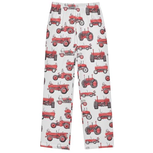 Boy's Pants White Red Old Wheeled Tractor Jogger Pants Elastic Long Bottoms Trousers with Pockets 6-14 Years