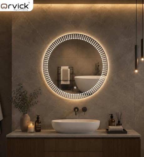 Image of Round Circle Bathroom LED Mirror Backlit with 3 LED Lights Smart Touch Switch Wall Mounted Vanity Mirror Warm White Natural Light (KT-203)