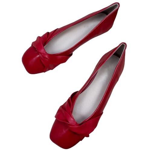 INEELUYI Women's Wrap Bowknot Ballets Flats Square Toe Slip on All-Match Dress Flat Shoes - Main Image
