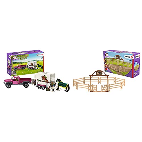 Schleich 42346 Horse Club Spielset - Pick-up mit Pferdeanhänger, Spielzeug ab 5 Jahren & 42434 - Pferdekoppel mit…