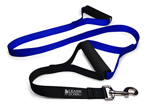 Leash Boss Original - Heavy Duty Dog Leash for Large Dogs - No Pull Double Handle Training Lead for Walking Big Dogs - Dog Leashes with Padded Handle for Control and Safety (Blue)