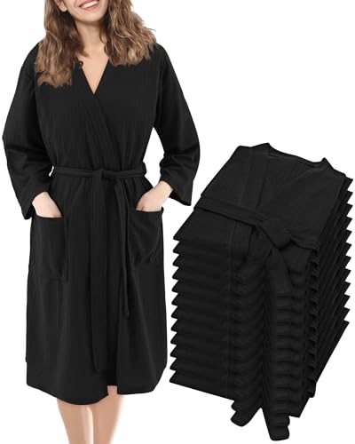 Panitay 12 Pcs Women's Waffle Knit Robes Thin Spa Bath Robe Bulk Mid Length Hotel Light Weight Commercial Soft for Shower