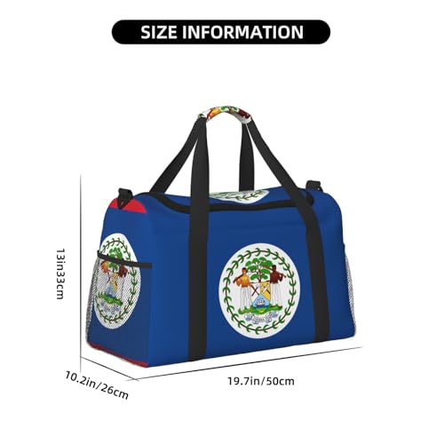 Belize Flag Print Large Hand Travel Bag, Waterproof Tote Handbag for Women, Duffel Bag Sport Gym for Men4