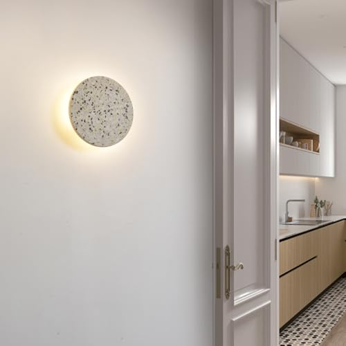 Image of Round Wall Sconce Light,Modern Warm Light for Living Room,Led White Cement Wall Lamp Hardwired,Minimalist Flat Wall Mount Light ,Indoor Sconces Lighting for Bedroom,Hallway,Hotel,8w 3000k Wall Decor