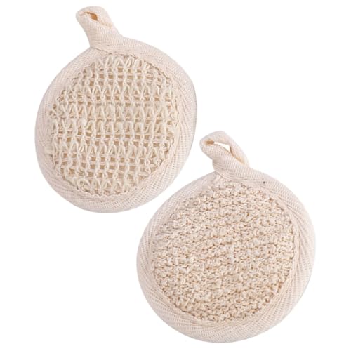 DINHEAROM Esponja Vegetal Exfoliante Corporal 2 Piezas (8x8 Cm) Natural y Reutilizable, Paños de Baño para Limpieza Profunda y Exfoliación Suave en Ducha y Cuidado Piel