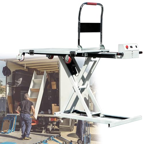 Carro elevador hidráulico eléctrico de alta resistencia, capacidad de 270 kg, 4 ruedas todo terreno, ideal para un manejo eficiente de materiales, transporte de taller y levantamiento pesado