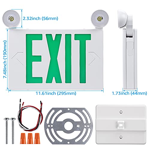 Torchstar Green Exit Sign With Emergency Lights, Ul 924, Two Led Adjustable Head, Emergency Exit Light With Battery Backup, Double Face, Ac 120/277V, Exit Signs For Business, Damp Location, Pack Of 2 #TOP5