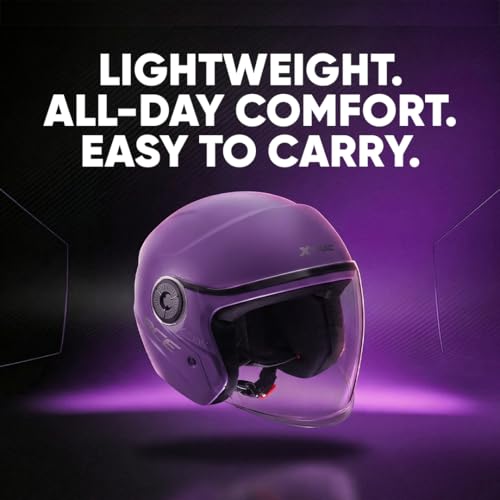 Image of Xtrac Ace ISI Certified Open Face Helmet for Men & Women | Half Face Bike Helmet with Scratch-Resistant Clear Visor | Lightweight ABS Shell | Quick Release Buckle | Purple - M