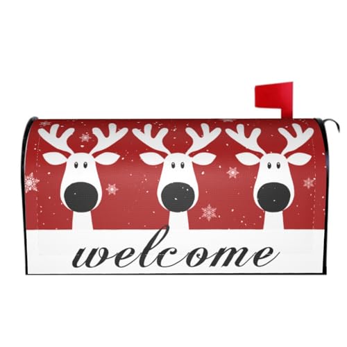 Image of Christmas Reindeer Mailbox Cover Magnetic, Welcome Winter Snowflakes Xmas Elk Mailbox Wrap, Standard Size 21x18 Inch Waterproof Letter Post Cover for Garden Yard Outdoor Outside Decor