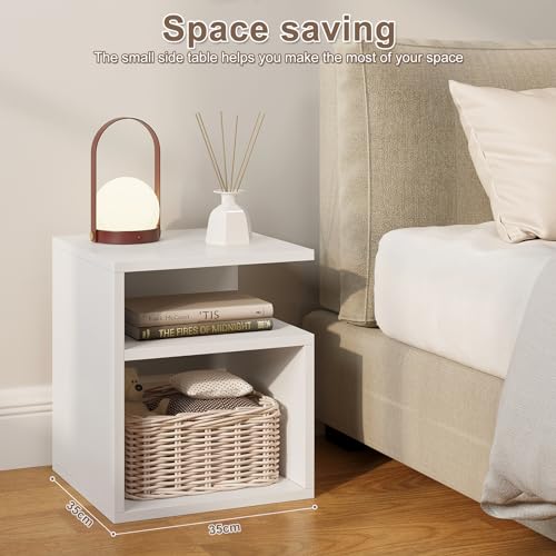 EUGAD Nachttisch Weiß, Beistelltisch mit 2 offene Fächer, 35x41,5x35 cm, Nachtkommode Nachtschrank für Boxspringbett, Platzsparender Nachttisch für Wohnzimmer Schlafzimmer, 0002CTG