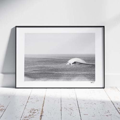 Walprints Black and White Ocean Wave Wall Art – Minimalist Surf Photography Print, Fine Art Coastal Framed Artwork for Home or Office – Rouge Wave by Tanner Olthoff, Black Frame, 16 x 12 Inch