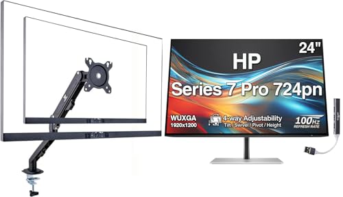 Image of HP Series 7 Pro 724pn 24 inch WUXGA IPS Monitor with 5ms Response Time, Anti Glare, Flicker Free, VESA Mount (100mm), Displayport, HDMI, Black /Silver (8X534AA#ABA) w /DKZ Hub & ErgoFlexy Single Mount Arm