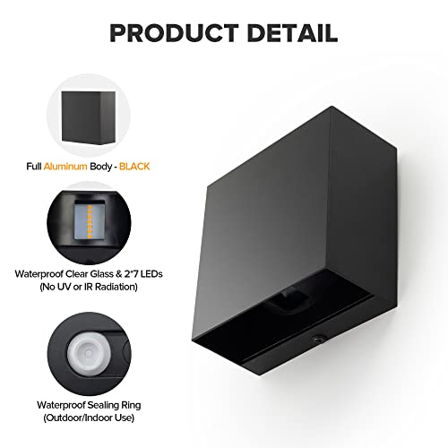 Lutec 2-Pack Led Up & Down Modern Wall Lamp, Aluminum Anti-Rust Outdoor Indoor Wall Sconce, 10W 3000K Warm White, Adjustable Exterior Wall Light, Waterproof For Porch, Patio, Garden, Bedroom-Black #TOP2