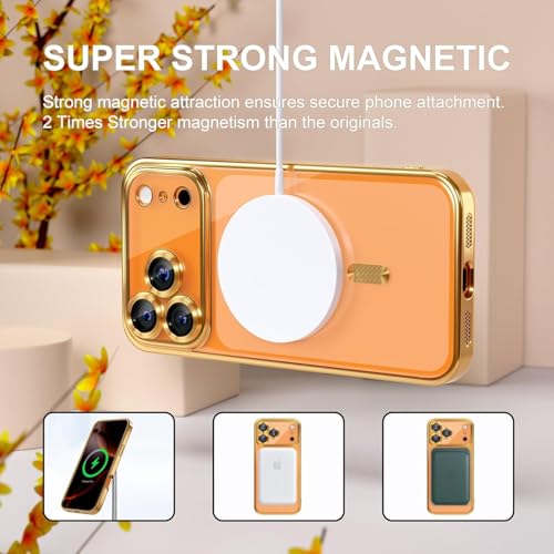 Image of VONZEE Compatible with iPhone 17 Pro Case with MagSafe, Transparent Shockproof Back Cover, Anti-Yellow Slim Protective Case with Camera Protection - Gold