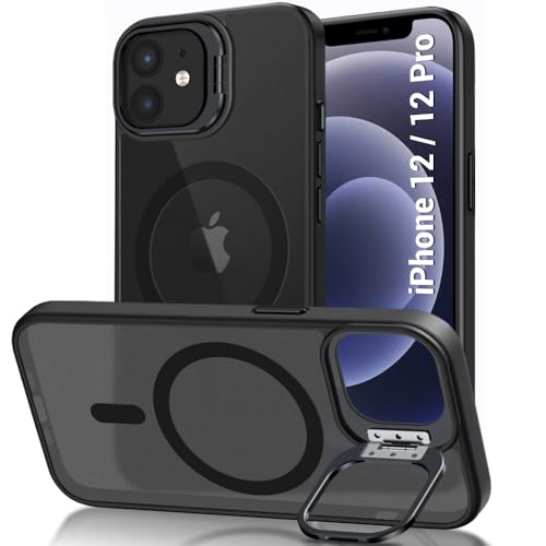 Image of TheGiftKart Hybrid Back Cover Case for iPhone 12 /12 Pro Compatible with MagSafe | Built-in Stand | Shockproof Hard Case Cover for iPhone 12 /12 Pro (PC & TPU, Frosted Matte Back, Black Sides)