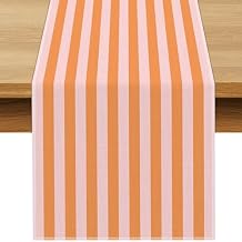 Italian Summer Cabana Stripe Table Runner Pool Themed Birthday Party Decoration Dining Room Home Kitchen Table Decor Orange, 13" x 72"