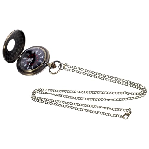 Men's Vintage Pocket Watch with Chain, Black Alloy Roman Numeral Dial