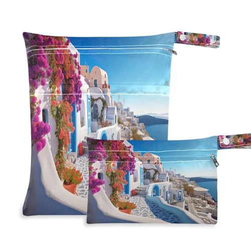 ATTX Romantic Villagecore Wet Dry Bags 2-Pack - Reusable Cloth Diaper Storage for Travel, Beach & Gym | Multi-Use Waterproof Bags for Swimsuits, Baby Clothes, Sports Gear#214