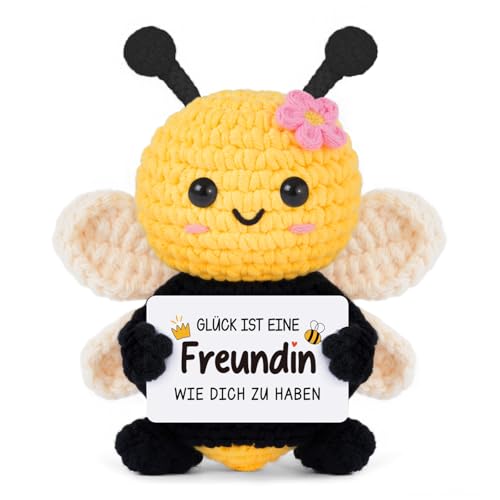 Gleevara Beste Freundin Geschenke - Handgehäkelte Bienenfigur mit Energiekarte Geschenk für Beste Freundin zum Geburtstag Weihnachten Valentinstag