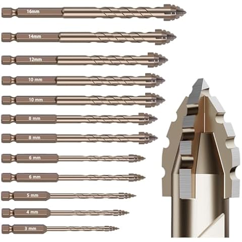 12Pcs Serrated Masonry Drill Bit Set - Titanium Coated High-Speed Steel Cover