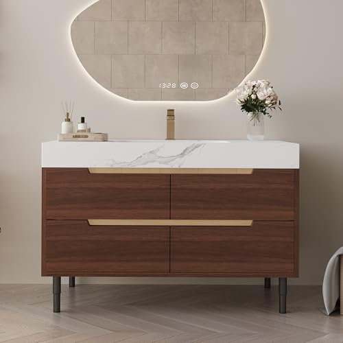 TehRecBT 35.4" Freestanding Bathroom Vanity with Sintered Stone Countertop and