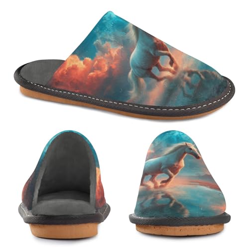 Slippers for Women Running Horse under Fiery Sky Soft Fuzzy Women's Slippers Indoor and Outdoor Shoes2