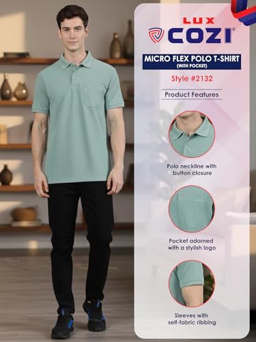 Image of Lux Cozi Men's Cotton Blend Polo T-Shirt with Chest Pocket | Collar T-Shirts for Men | Half Sleeves | Plain - Regular Fit (Pack of 2)