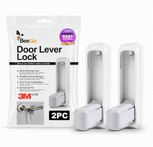 BeeGo Door Lever Lock (2 Pack) Child Safety Door Handle Lock Without Drilling Strong Adhesive Easy Install No Tools