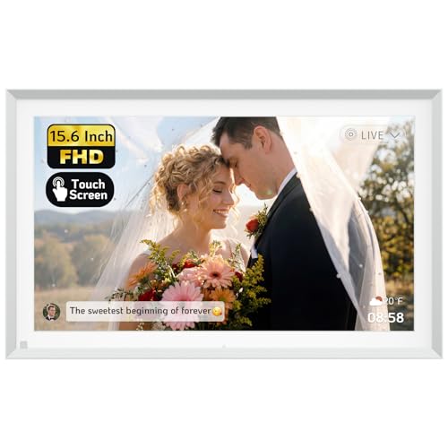 NexFoto 15.6' Touchscreen Digital Picture Frame, 64GB Digital Photo Frame FHD WiFi, Add Pics from Google Photos, Upload Videos via App/USB, Gifts for Wedding/Mom/Grandpartents, Silver