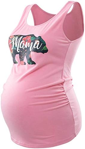 Maternity Tank Top Sleeveless Basic Layering Shirt Mama Bear Pregnancy Tshirt Pink Floral Mama Bear L