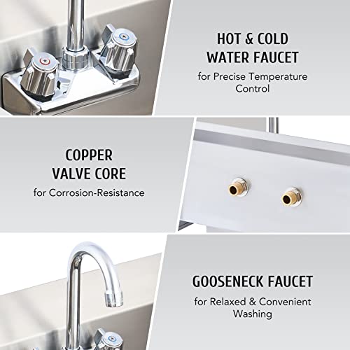 WILPREP Commercial Hand Wash Sink, NSF Stainless Steel Commercial Utility Sink with Gooseneck Faucet and Strainer, 17x15 Inch Wall Mount Kitchen Sink for Restaurant Bar RV Bathroom Laundry Room