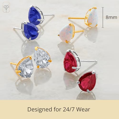 14k Yellow or White Gold Teardrop Gemstone Pear Shape Stud Earrings for Women with Push Backs and 8mm x 6mm Birthstone by MAX + STONE3