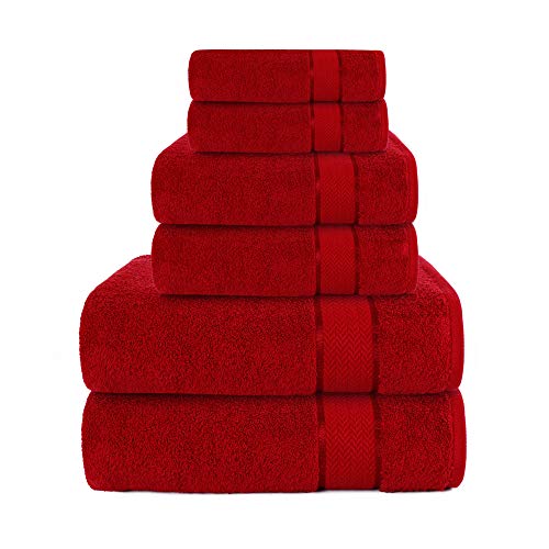 CRAFTBERRY 100% Cotton Bath Towels Set 6 Piece Soft Highly Absorbent Quick Dry Lightweight Feel 2 Bath 2 Hand 2 Washcloths Durable Fade Resistant Premium Everyday Comfort Red