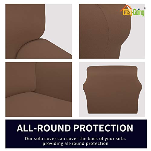 Image of Easy-Going Fleece Stretch Sofa Slipcover Spandex Non-Slip Soft Couch Sofa Cover, Washable Furniture Protector with Anti-Skid Foam and Elastic Bottom for Kids, Pets(Chair, Brown)