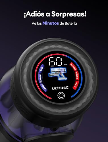 Miniatura 6 de Ultenic Aspiradora Sin Cable 55kpa 60min, Pantalla Led Muestra Batería Restante En Minutos, Escoba Aspiradora Antienredo Con Tubo Articulado, Limpia El Fondo De Los Muebles Sin Agacharse