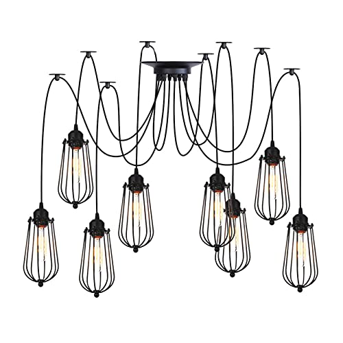 Lampe araignée de plafond industrielle et lustre cage en métal réglable