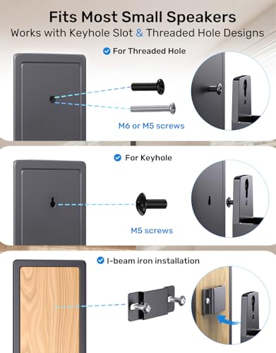 Image of Speaker Wall Mounts, 4 Packs Universal Mounting Bracket for Small Bookshelf Speakers, Vertical 120, Horizontal 180Adjustment, Compatible with Bose, JBL, KEF,Sony & Others, Hold up to 32 lbs